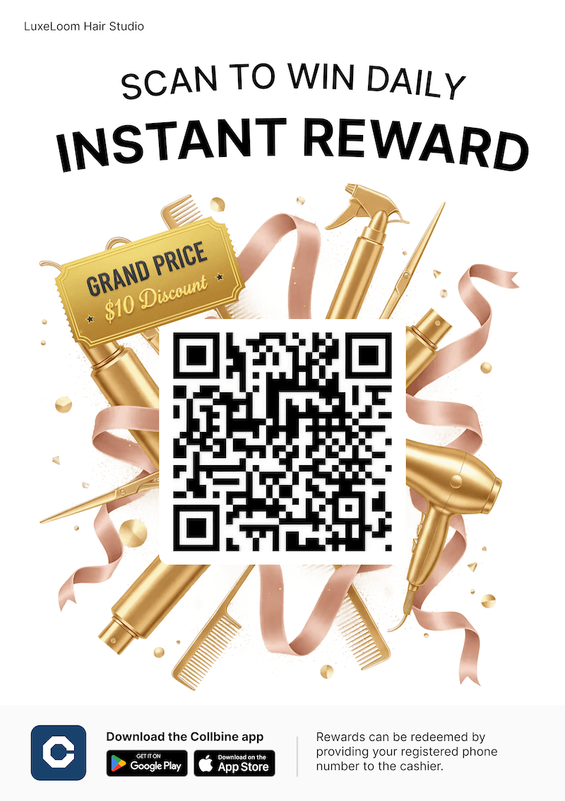 Scan to Win poster with QR code at an outlet